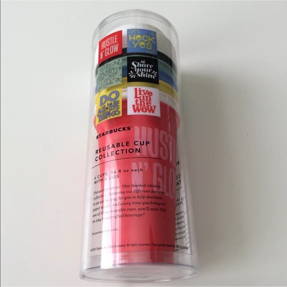 NEW Starbucks Christmas 2017 Reusable Cups & Lids Collection SET OF 6 Different - Picture 4 of 8